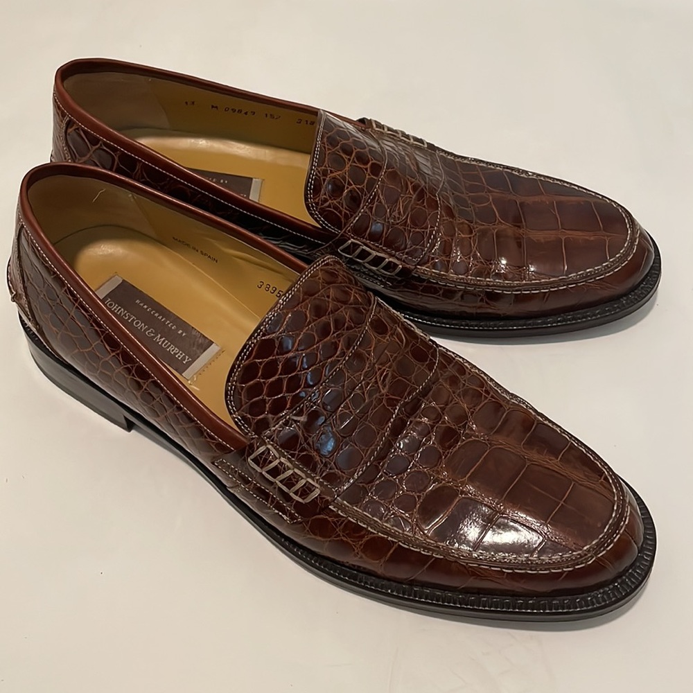 Johnston and Murphy Handcrafted Genuine Alligator Loafers Size 13 D